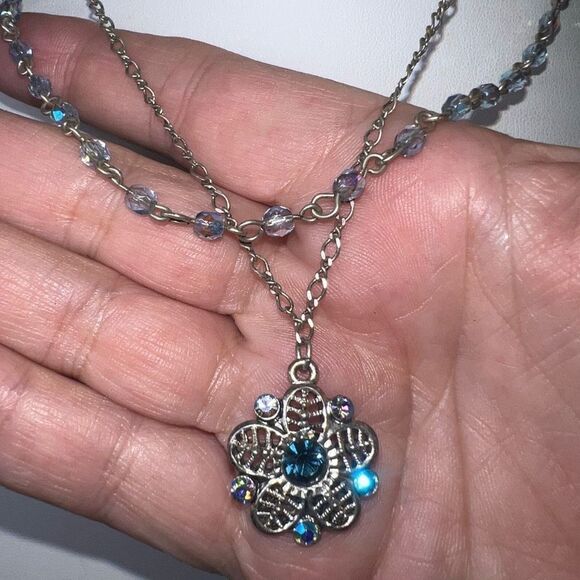 1928 Collection Faceted Bead and CZ Pendant Double Layer Necklace - Picture 3 of 8